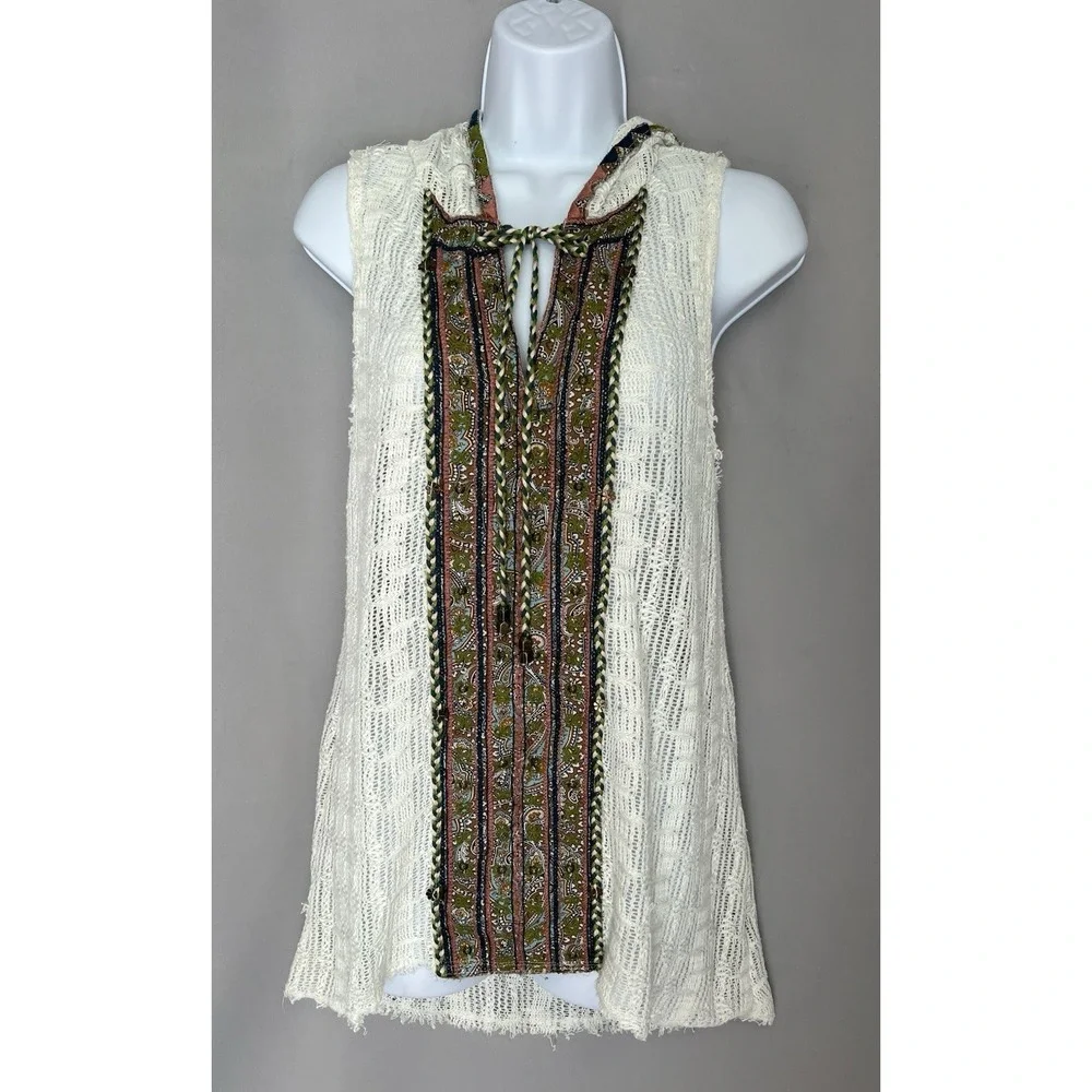 Free People Hooded Tunic‎ Crochet Textured Beach/Coastal/Cowgirl/Boho  Small